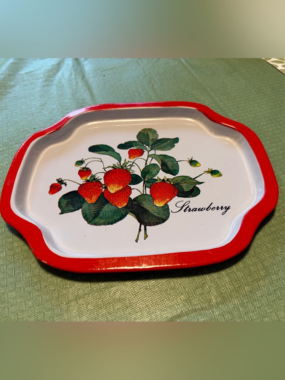Vtg Strawberry Metal Tin Tray Collectible Strawberries 7.5x6.25 inches Hong Kong